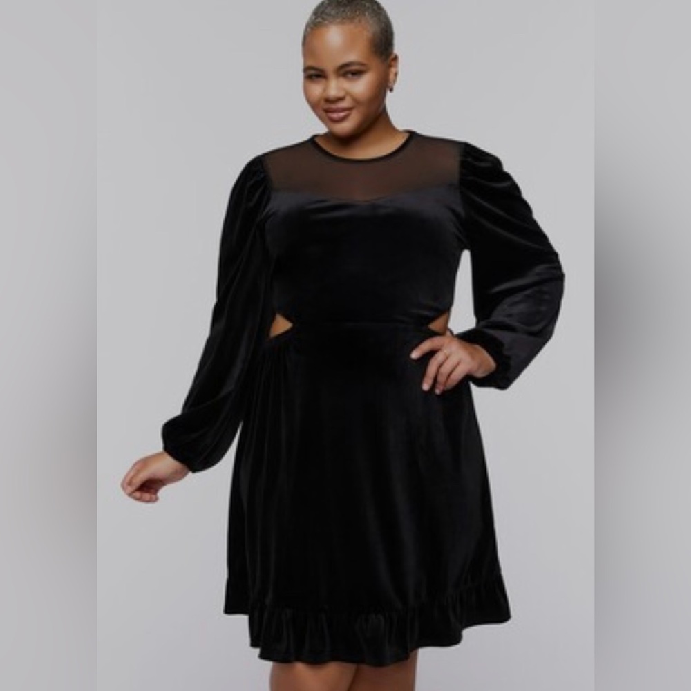 BLACK VELOUR CUT OUT DRESS - S2507